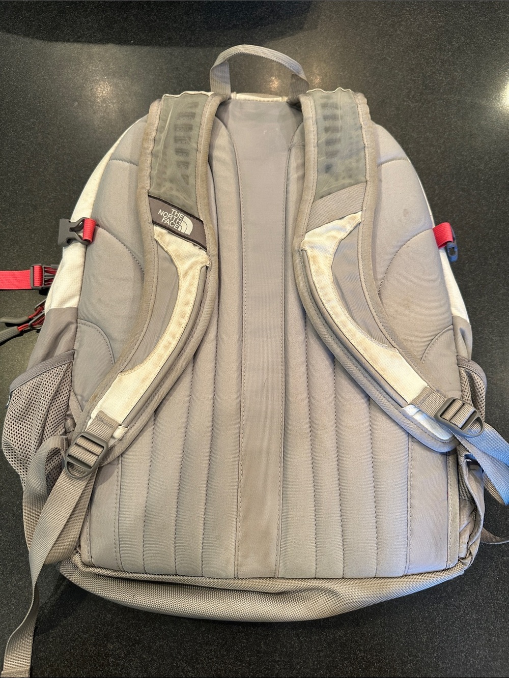 The North Face light gray backpack with pink bungee straps - Picture 2 of 4